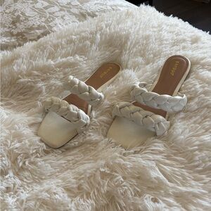 BAMBOO White Braided Double-Strap Slide Mules